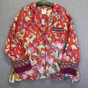 Brand New Anthropologie Lil Sire Cheetah Dreams Floral Flannel Sleep Shirt XS